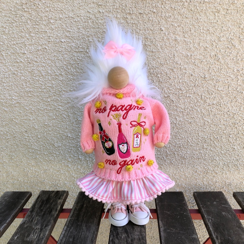 Pink Retro Champagne Gnome Candy Stripe Mini Converse Tennis Shoes Bow Gift